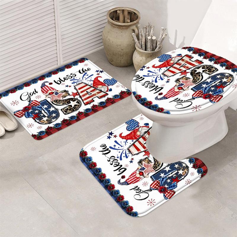 Independence Day Themed Bathroom Accessories, Shower Curtain Set, Letter & Star Pattern Bathroom Curtain & Toilet Mat, Bathroom Decor Supplies