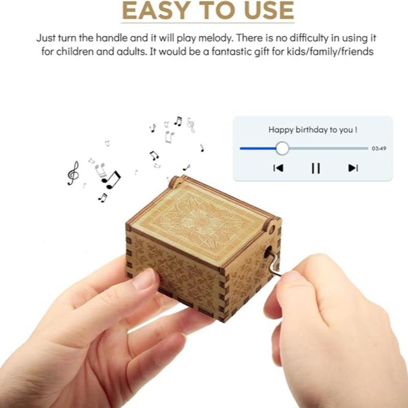 Happy Birthday Wooden Mini Music Box, Hand Cranked Wooden Vintage Classic Music Box, Manual Birthday Gift for Mom, Daughter, Son, Boy, Girl Friend