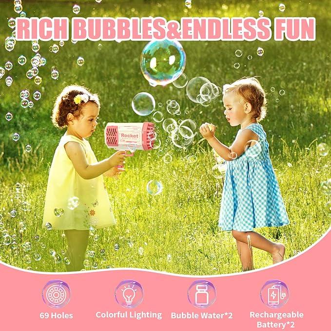 Bubble Machine, 2024 Upgraded Bubble Machine,  69 Holes Automatic Bubbles Machine for Kids Adults Outdoor Toys Gift for Birthday Wedding Party Bubble Blaster for Indoor Bubble Blower