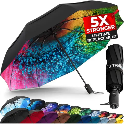 Tumella 9-Rib Design Riot of Color Umbrella Lightweight Floral Gift Waterproof