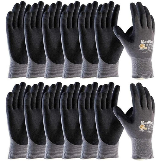 12 Pairs | Maxi_flex ATG 34-874 Ultimate - Nylon, Micro-Foam Nitrile Grip Gloves - Black/Gray