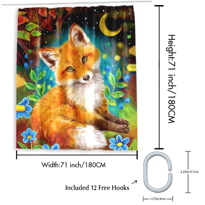 Fox Print Shower Curtain (1 Piece), Modern Waterproof Shower Curtain with 12pcs Hook for Bathroom, without Shower Rod