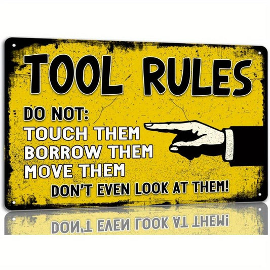 Tool Rule Graphic Metal Tin Sign, Vintage Garage Wall Decor Sign, Metal Wall Decor, Fun Decorative Poster Plaque for Home, Hanging Wall Art for Room Decor