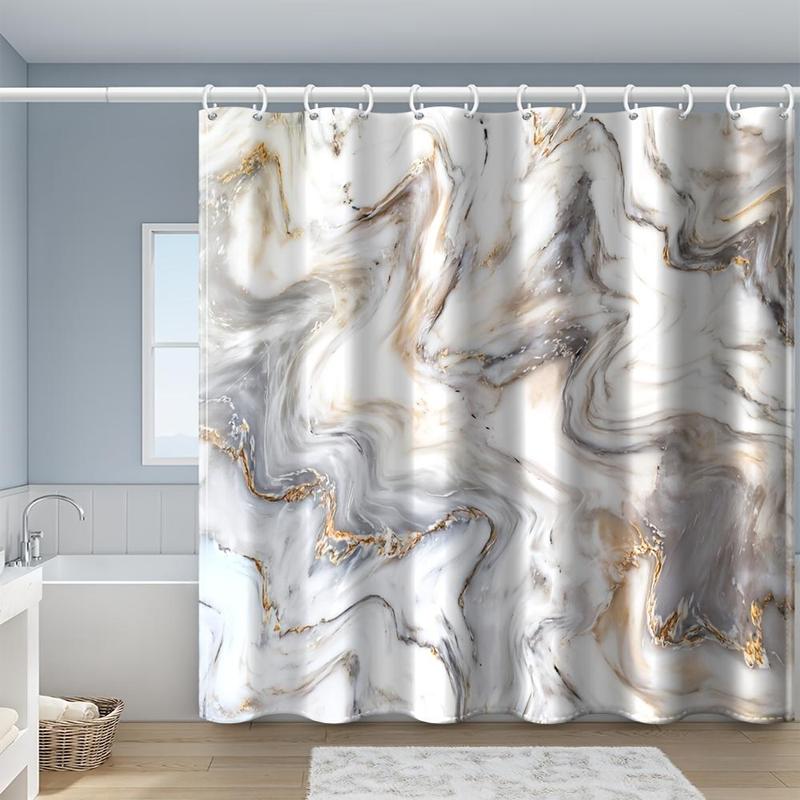 Marble Pattern Shower Curtain, 1 Count Waterproof Quick-drying Bathtub Shower Curtain with Hooks, Bathroom Accessories, Bathroom Decor Supplies, Home Decor