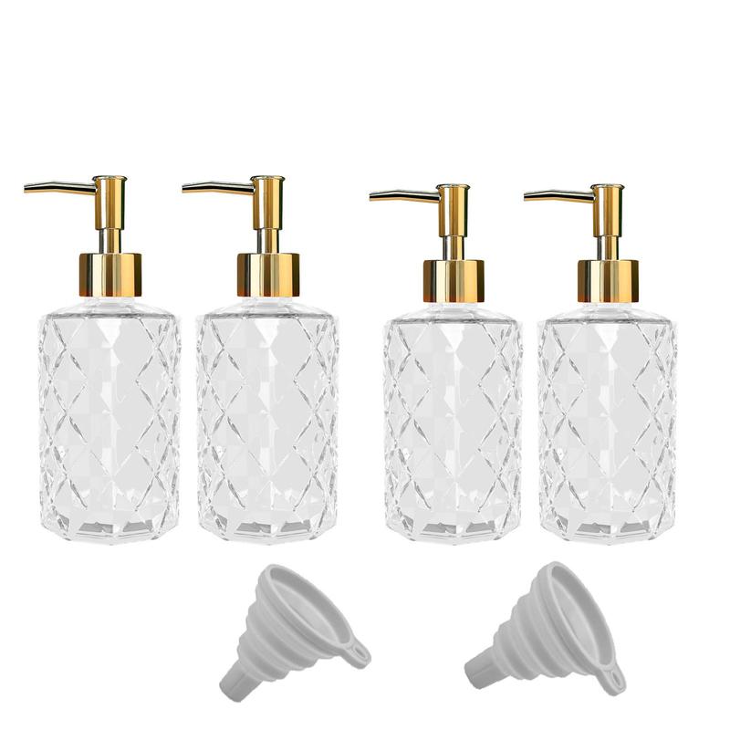 Glass Soap Dispenser Set, 6 Counts/set Including 4 Counts 330ml Soap Dispensers & 2 Counts Pouring Funnel, Bathroom Supplies for Home Hotel