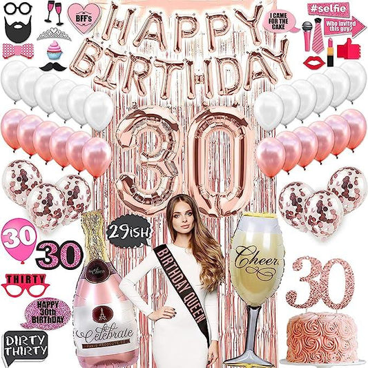 30th Birthday Decoration for Women Rose Gold, Teal Green, Black and Gold, Silver and Black  30th Bday Decoration Kit, Whiskey Glass For Men, 30th Wine Tumbler, 30th Photo Props, 30 & Fabulous Stainless Steel Skinny Tumbler, 30 Sash & Tiara