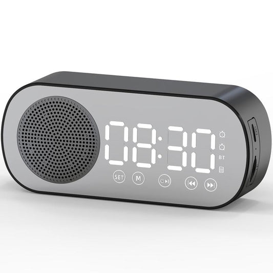 Digital Alarm Clock Bluetooth 5.0 Speaker LED Display Sexy Clocks Mirror Desk Alarm Clock with FM Radio Support TF Card Play Hands-Free Call Dual Alarm Clock with USB Charging Port Adjustable Brightness