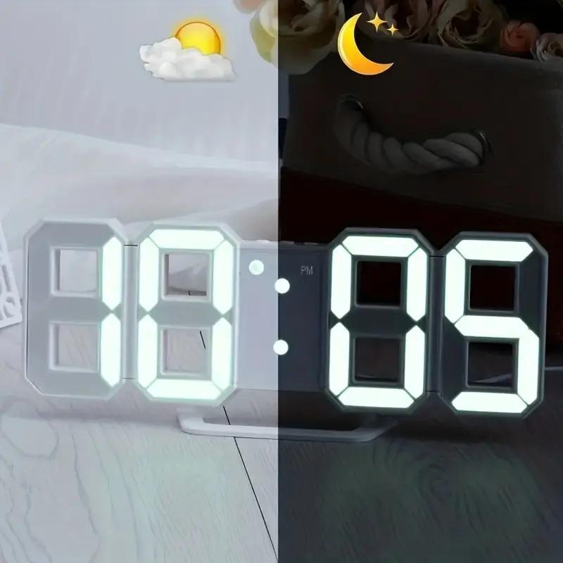 3D LED Digital Clock for Room Decor, LED Electronic Wall Clock, Luminous Alarm Clock with Silent Stereo Sound Alarm Clock, Perfect for Bedroom Living Room Home Decoration, Dorm Essentials