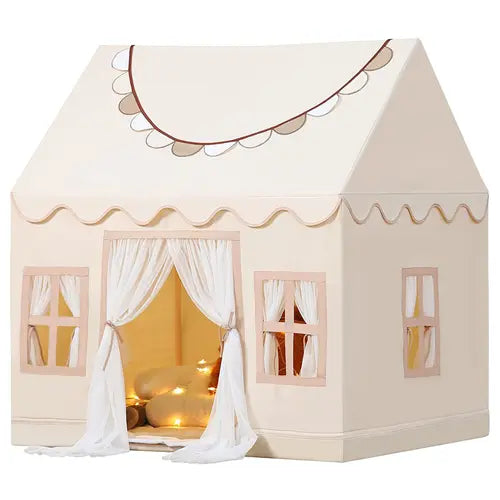 Play Tent for 4-12 Years Large Playhouse Indoor Outdoor Fun Gold Tent with Mat, Star Lights, Banner  Perfect Gift Toys tent house playtent kid  house