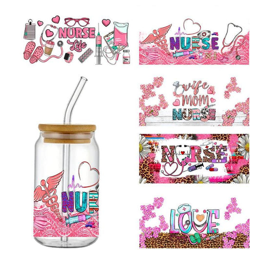 Cup Wrap Transfer Stickers, 5?Counts/set Nurse Theme Transfer Sticker for Water Bottles, Skateboards, Notebooks, Laptop Decoration