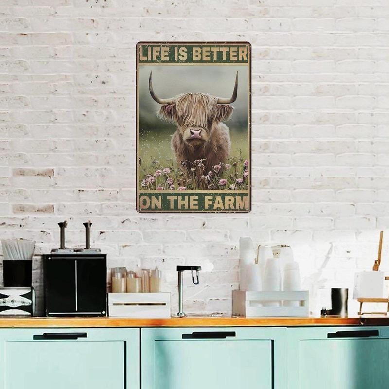 Highland Cow Pattern Retro Metal Sign, 1 Piece Funny Cow Art Retro Poster, Vintage Metal Sign For Cafe & Home