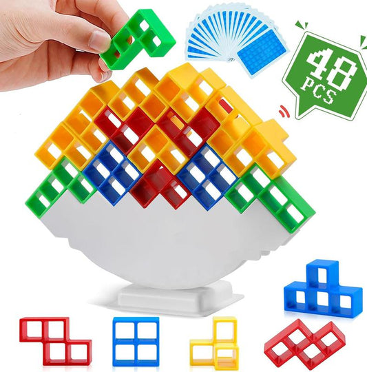 48 Pcs Tetra Tower Balance Stacking Blocks Game, Stack Attack Game for Kids & Adults, Board Games for 2 Players+ Family Games, Parties, Travel, Kids & Adults Team Building Blocks Toy stack attack