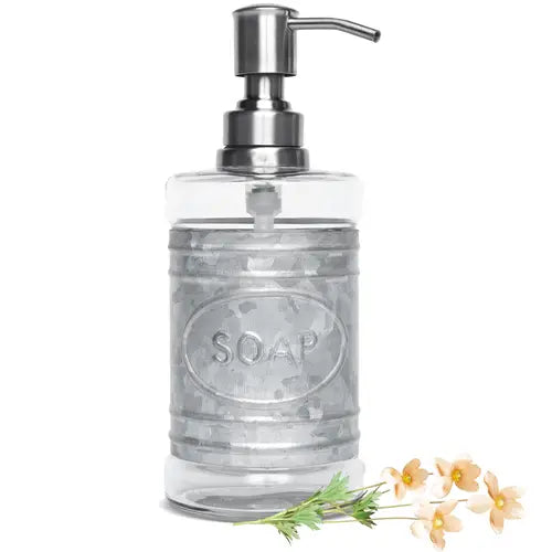 Glass and Galvanized Soap Dispenser