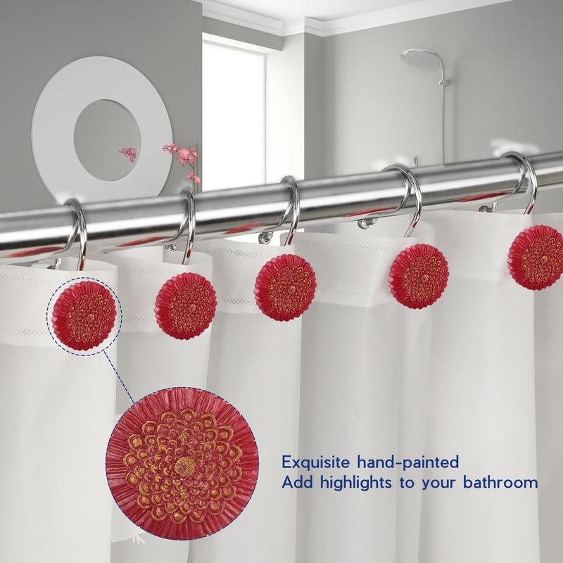 Flower Design Shower Curtain Hook, 12pcs/set Rustproof Aluminum Bath Hook, Bathroom Supplies for Home Use