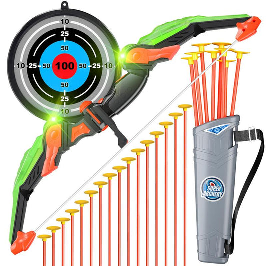 Bow and Arrow Toys, Archery Toy Set with Light-up LED, Target & Quiver, Indoor & Outdoor Archery  Gifts