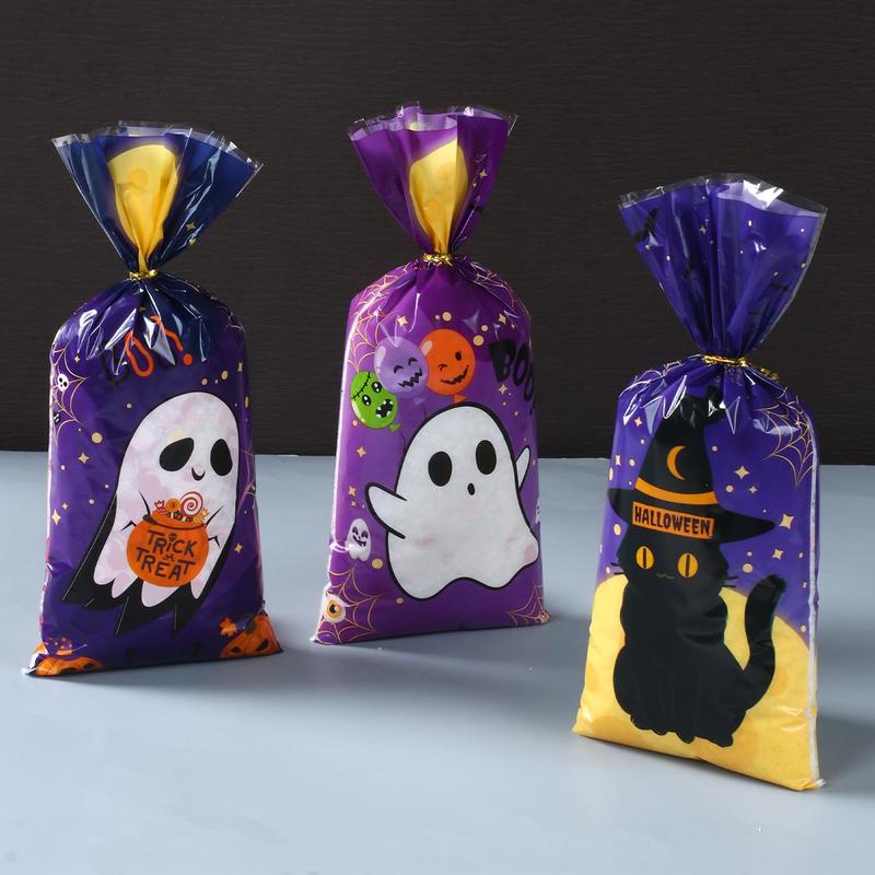 Halloween Candy Bag, 100pcs/pack Mixed Halloween Themed Candy Wrapping Bag, Party Decoration Supplies for Halloween Party, Halloween Essentials