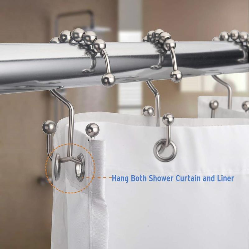 Amazer Shower Curtain Hooks, Rust-Resistant Metal Double Shower Curtain Rings for Curtain Rolling Shower Hooks, Shower Rings for Bathroom Shower Curtain Rod, Set of 12