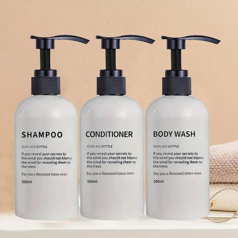 Chill Room Accessories, 3pcs/set Bathroom Bottle, 500ml Pump Shampoo Bottle, Portable Shower Gel Bottles for Home Bathroom Travel