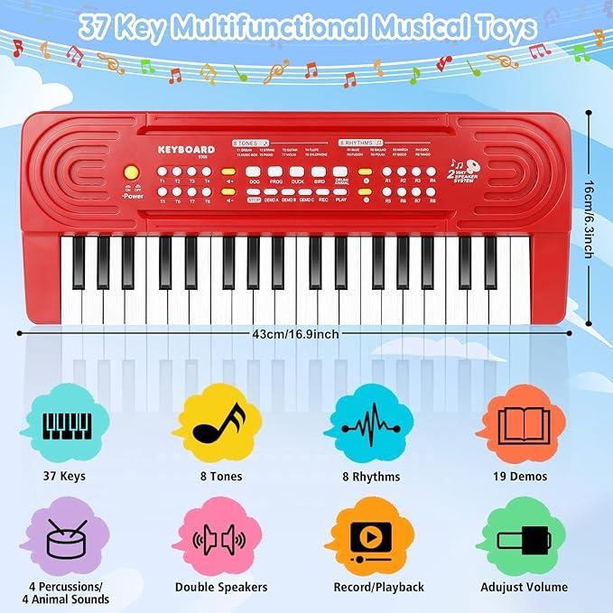 Kids Toy Piano Keyboard for Kids Music Toys for 3+ Year Old Electronic Keyboard Piano for Beginners Kids Piano With Microphone Toys for 3 4 5 6 7 8 Year Old Boys Girls Gifts Ages 3-8