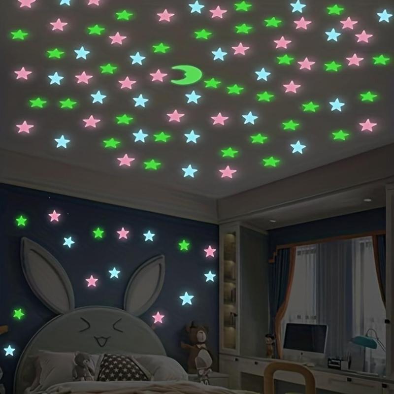 Star Pattern Wall Sticker, 100pcs/set Glow in the Dark Starry Sky Wall Decal, DIY Decorative Sticker for Home Bedroom Living Room