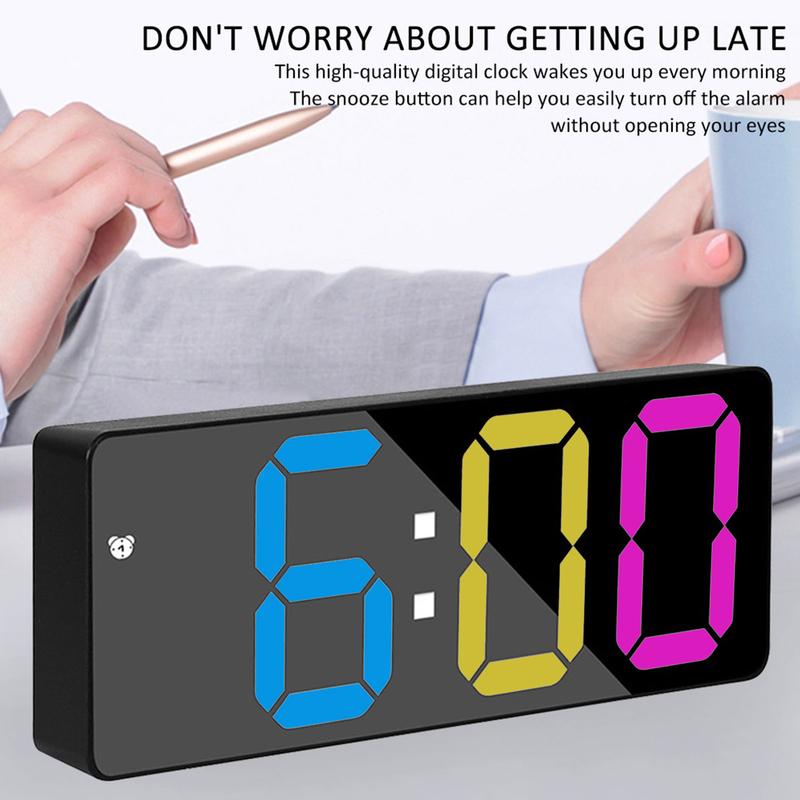 Digital Alarm Clock Colorful LED Electronic Clock Operated Smart Desk Clock USB/Battery 12/24H Display 3 Adjustable Brightness 5 Modes Voice Control Snooze Function Reusable novanex  clock