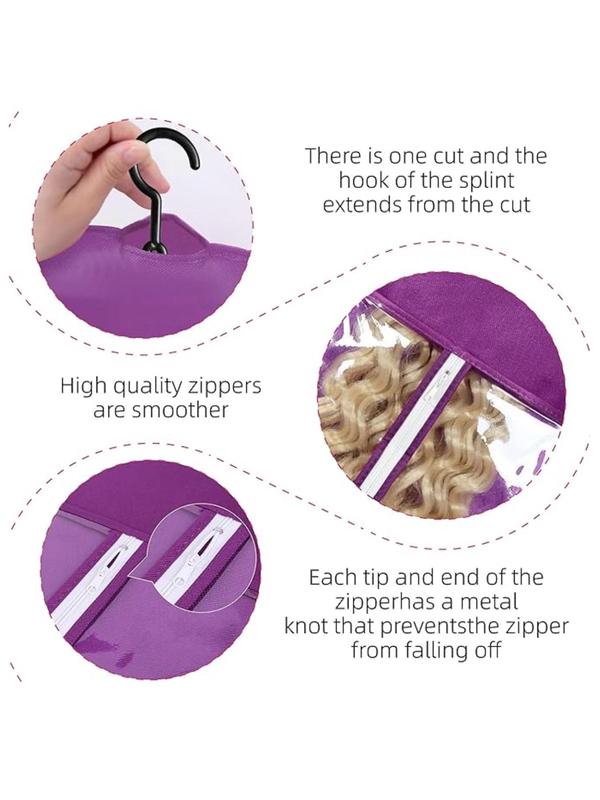 Wig Storage Bag with Hook, 2pcs High Quality Zipper Transparent Wig Storage Hanger, Dustproof Wig Storage Tool for Salon & Home Use