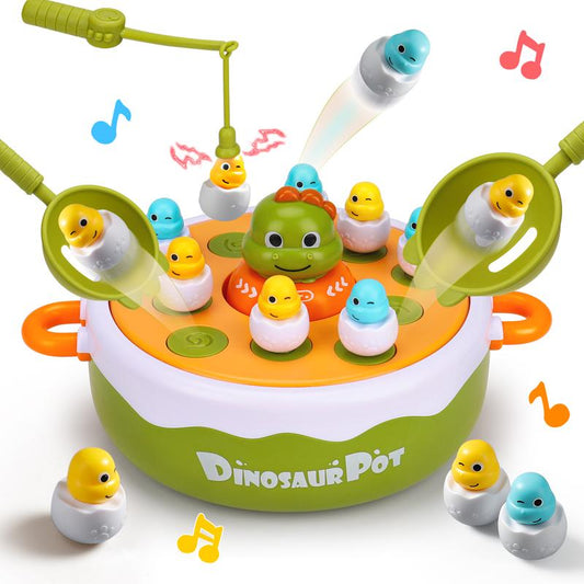 4 IN 1 Dinosaur Pop Up Board Games for Kids Turntable Rotating Music Dino Car Tic-Tac-Toe Developmental Toys Boy Girl Birthday Gift Family Operation Games Toddlers Toy