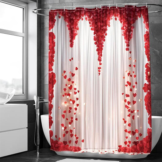 Romantic Rose Pattern Bath Curtain, Waterproof Shower Curtain with 12pcs Hooks, Bathroom Curtain, Household Bathroom Accessories