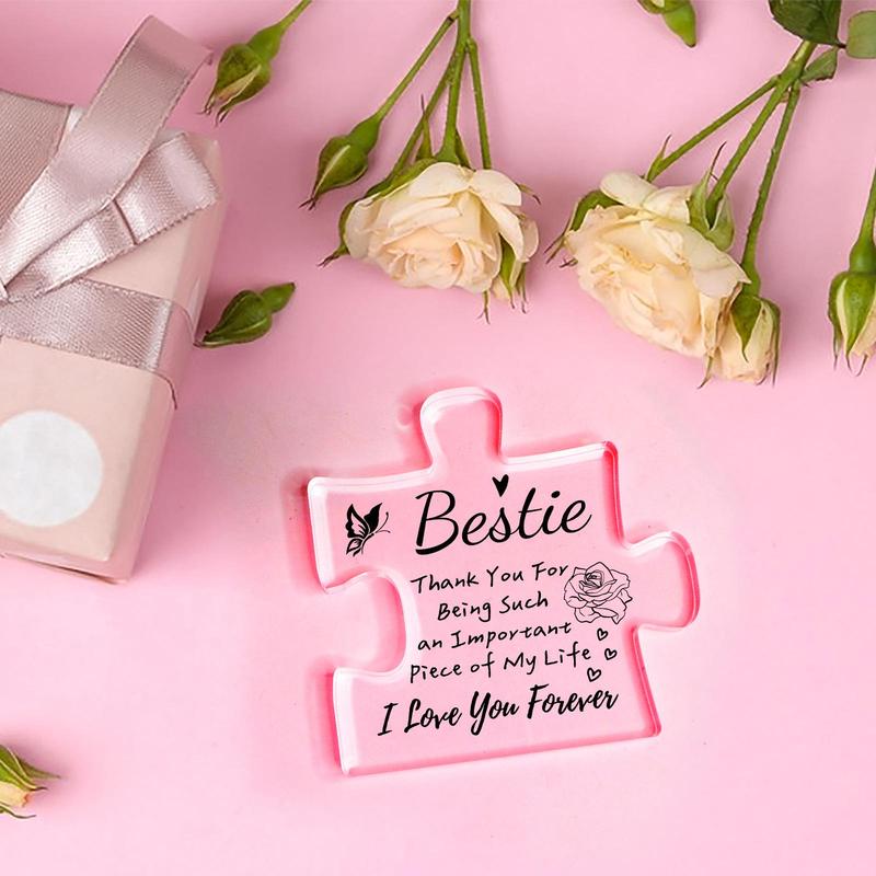 Puzzle Block Engraved Acrylic Transparent Plaque, 1 Count Bestie Sisters Friendship Gifts, Home Decor for Bedroom Office Desktop