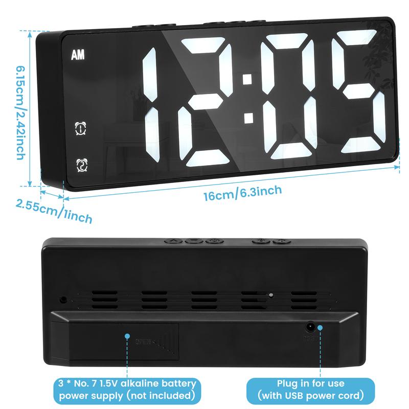 2024 New Clock Digital  Smart  Alarm Clock for Bedrooms, 6.3'' LED Alarm Clock, Large Display Bedside Alarm Clock with Snooze, Adjustable Brightness, USB Charging Port, Black Case and Green Digit