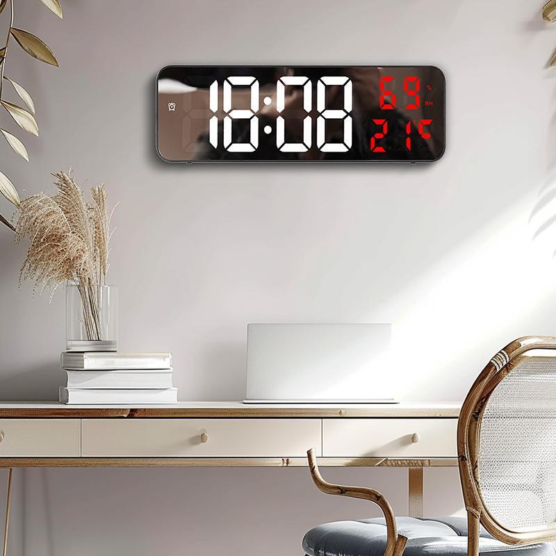 USB Charging Mirror Large Screen Electronic Alarm Clock for Room Decor, LED Display Wall Clock, Home Decor for Living Room, Bedroom Decor