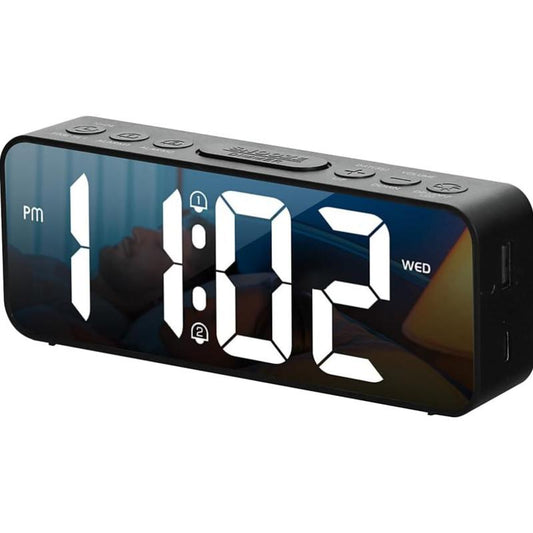 Digital Alarm Clock for Bedroom, Dual Alarms with Snooze, Adjustable Volume, USB and Type-C Charging Ports, Mirror LED Clear Display, AAA Battery Backup, Electronics Digital Clock. Decor Light