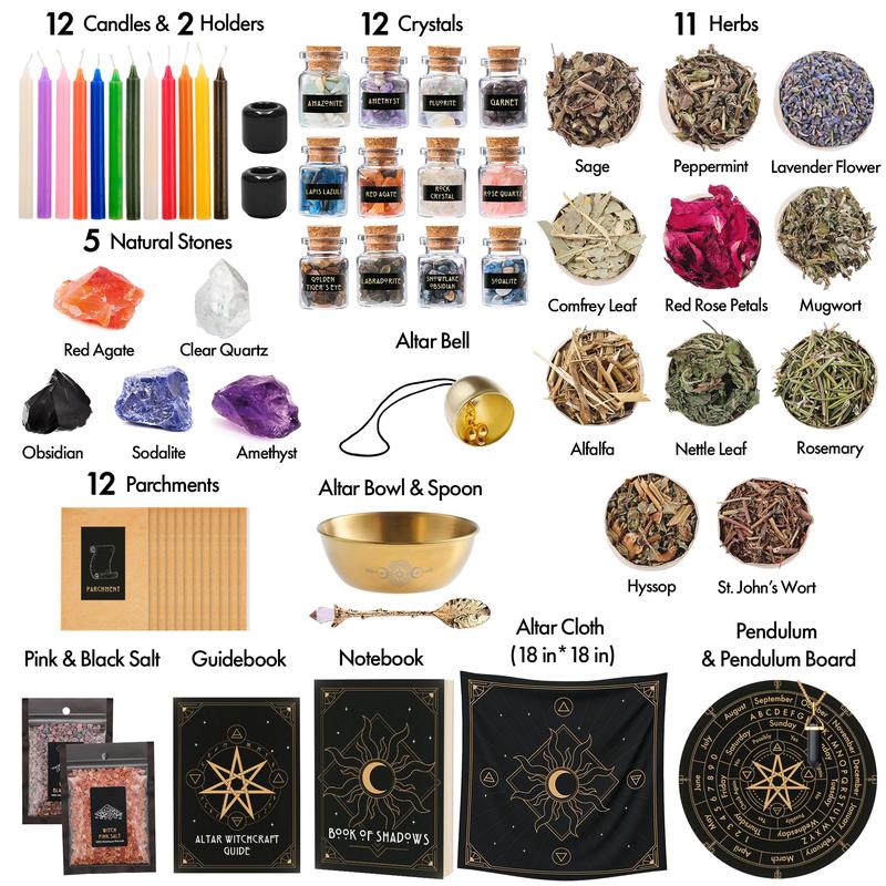 Witchcraft Supplies Witch Stuff Spell Kit 54/64PCS, Wiccan Supplies and Tools, Witchy Supplies Include Herb Crystal Candle Amethyst Altar Bowl Witch Bell, Witch Gift Wiccan Starter Kit Altar Supplies Pagan Decor