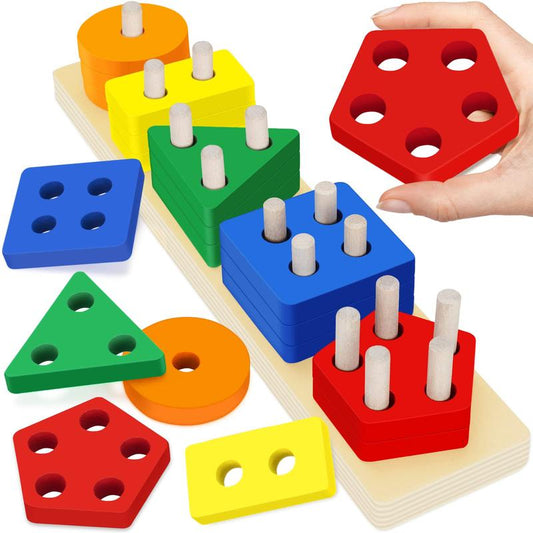 Montessori Toys for , Toddlers Wooden Sorting and Stacking Toys, Preschool Fine Motor Skill Toy, Ideal Gift for Baby Boys Girls