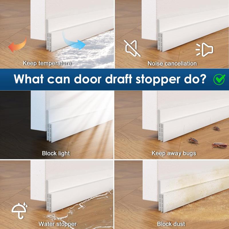 GroTheory 2 Pack Door Draft Stopper, Under Door Sweep for Exterior & Interior Doors, Weather Stripping Door Seal, Garage Window Blocker Noise Cold Air Insulation, Draft Guard White 2" W x 39" L