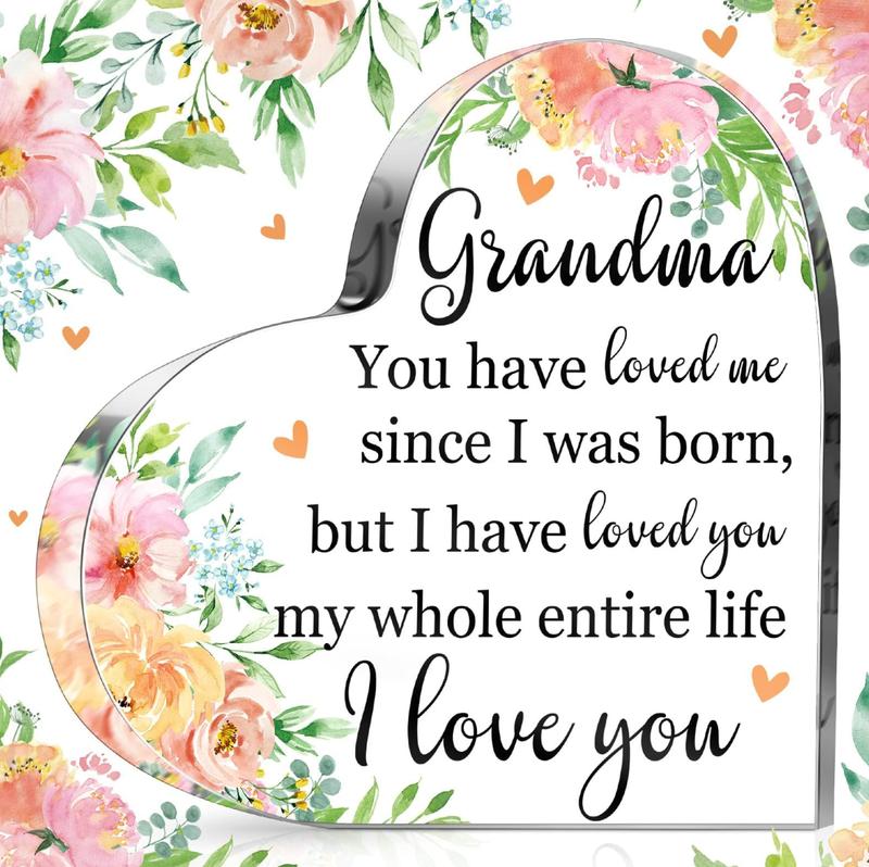 Christmas Grandma Gift Grandma Birthday Gift Acrylic Heart Shape Grandma Sign from Granddaughter Grandson Thoughtful Grandmother Gift Ideas Watercolor Flowers