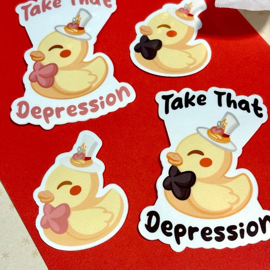 Hazbin Hotel Take That Depression Lucifer Duck and Alastor¡¯s Radio Sticker | Handmade Water Resistant Decorative Vinyl Stickers