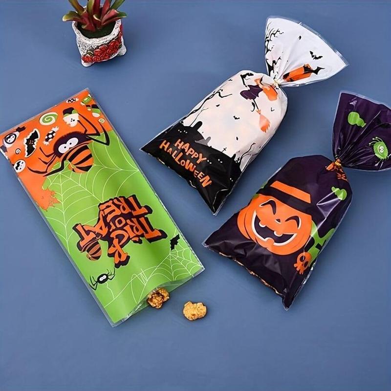 50pcs Halloween Candy Bags, Trick or Treat Gift Bag, Goody Bags, Packable Pouch, Biscuits Bag, Party Supplies, Halloween Decoration