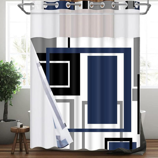 Likiyol Blue No Hook Shower Curtain with Snap in Liner Modern Shower Curtain and Liner Set Hotel Style Shower Curtain with Window Fabric, Double Layer, Washable, 71" x 74"