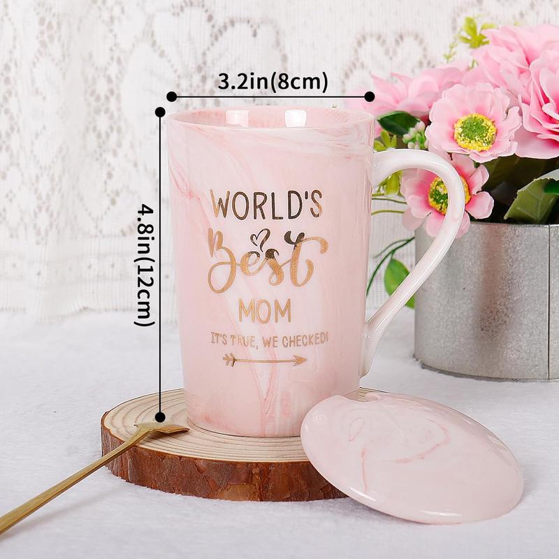 Mom Coffee Mug,  Mom Ever Mug, 16 Oz Coffee Cup With Exquisite Box Packing Spoon, Pink Ceramic Marble Mothers Funny Ideas Mug, Pregnancy Birthday Valentine Christmas Gift