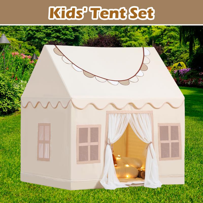 Play Tent with Mat, Star Lights, and Banners - Perfect Indoor Playhouse, Ideal Gift!