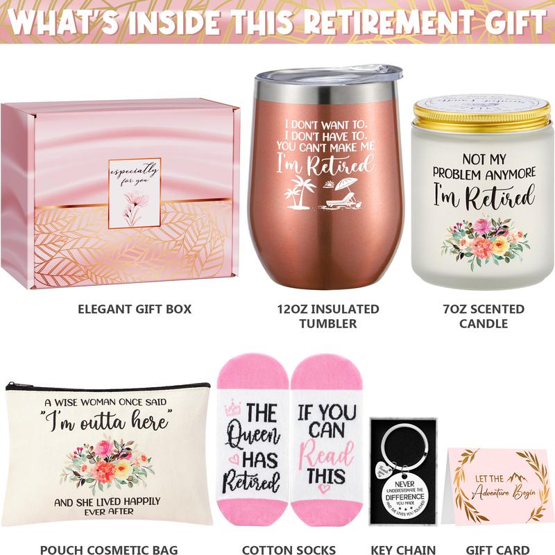 Mayicivo Retirement Gifts 2024, Happy Retirement Gifts for Coworker, Teacher, Boss, Nurses, Friends, Mom, Grandma, Retirees, Best Retirement Gifts Funny Female Male Retired Gifts Basket with Wine Tumbler