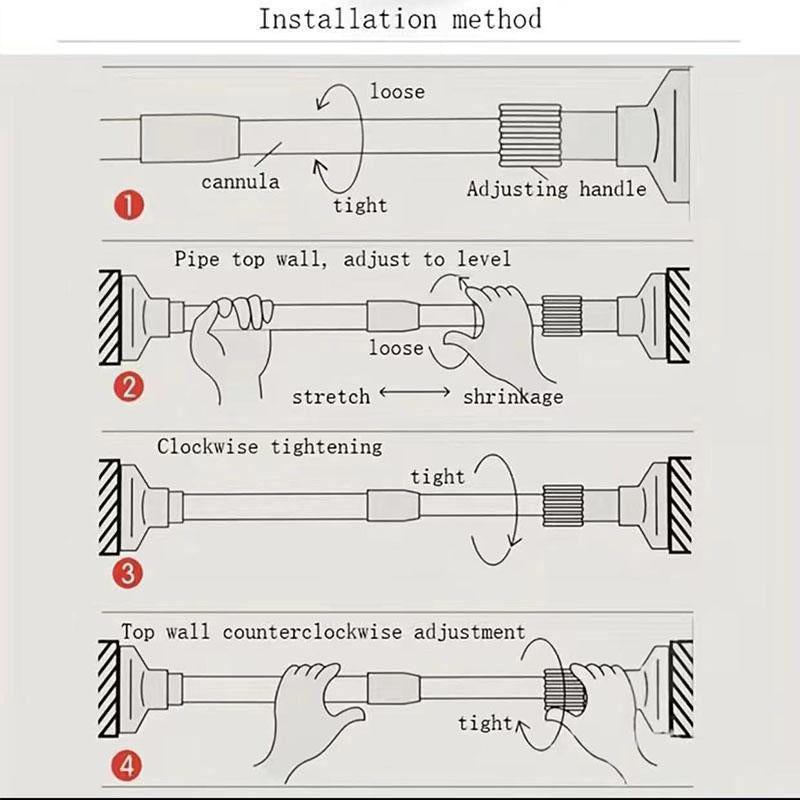 Adjustable Wall Mounted Shower Curtain Rod, Punch-free Retractable Hanging Rod, Space Saving Hanging Rod for Closet, Wardrobe, Bathroom, Kitchen