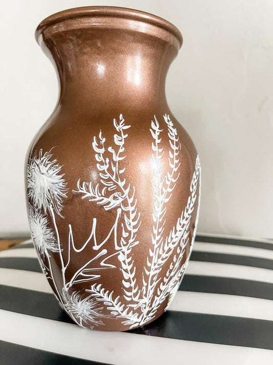 Copper and White Hand-Painted Wildflower Vase