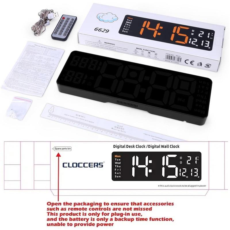 Large Screen Digital Clock, Rechargeable Multifuncitonal Digital Clock with Temperature Date Week Display, Countdown Digital Timer Room Accessories, Halloween Gifts