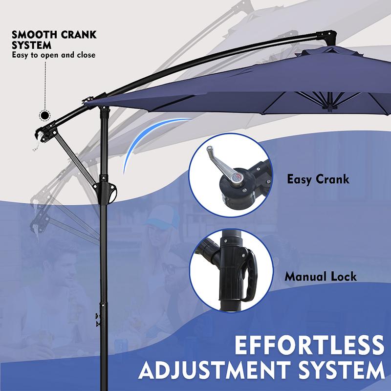 10 ft. Steel Cantilever Offset Outdoor Patio Umbrella with Crank Lift