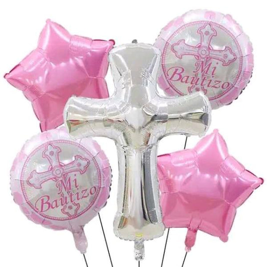 "Mi Bautizo" Pink Foil Balloon Set (Baptism)