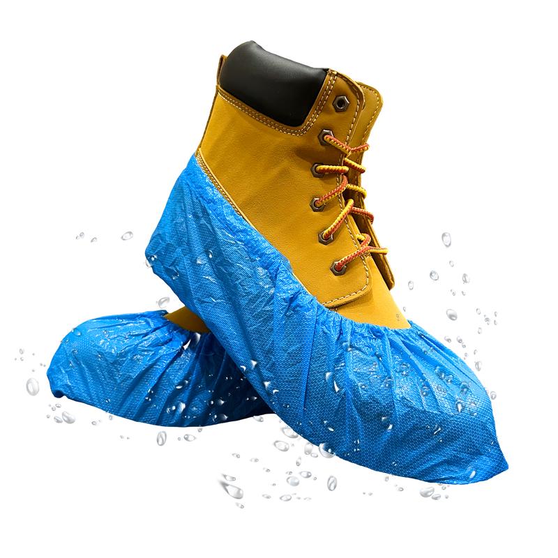 INNOVATIVE HAUS Premium Thick Extra Large Waterproof Disposable Boot & Shoe Covers | Durable, Non-Slip, Textured Treads, 100% Latex Free | Stronger than Competitor-5 Mil |100-Pack Blue|