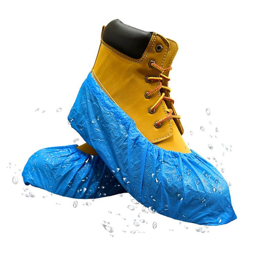 INNOVATIVE HAUS Premium Thick Extra Large Waterproof Disposable Boot & Shoe Covers | Durable, Non-Slip, Textured Treads, 100% Latex Free | Stronger than Competitor-5 Mil |100-Pack Blue|