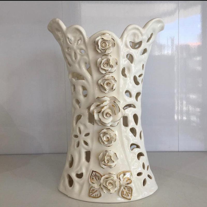 White Ceramic Vertical Flower Vase